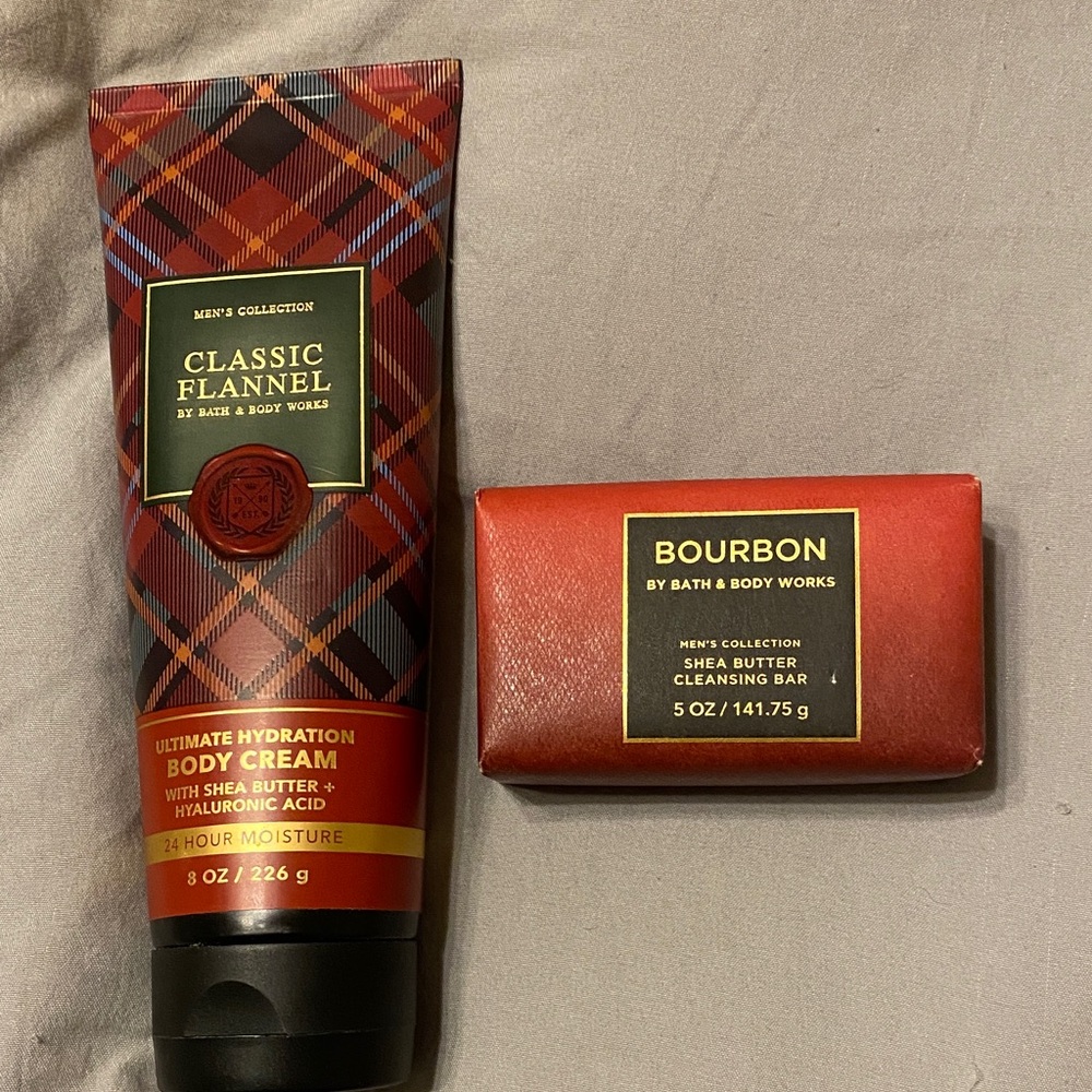 Bath & Body Works Classic Flannel Body Cream and Bourbon Cleansing Bar